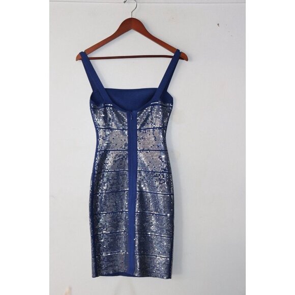 Herve Leger Women's Small Ultramarine Blue Katherine Dress Bodycon Sequin Mini - Picture 9 of 11
